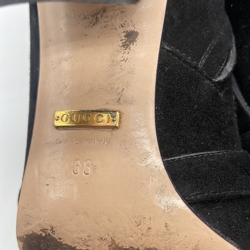 Gucci Black Suede leather Fringe trim GG marmont ankle boots 38 - Picture 10 of 11